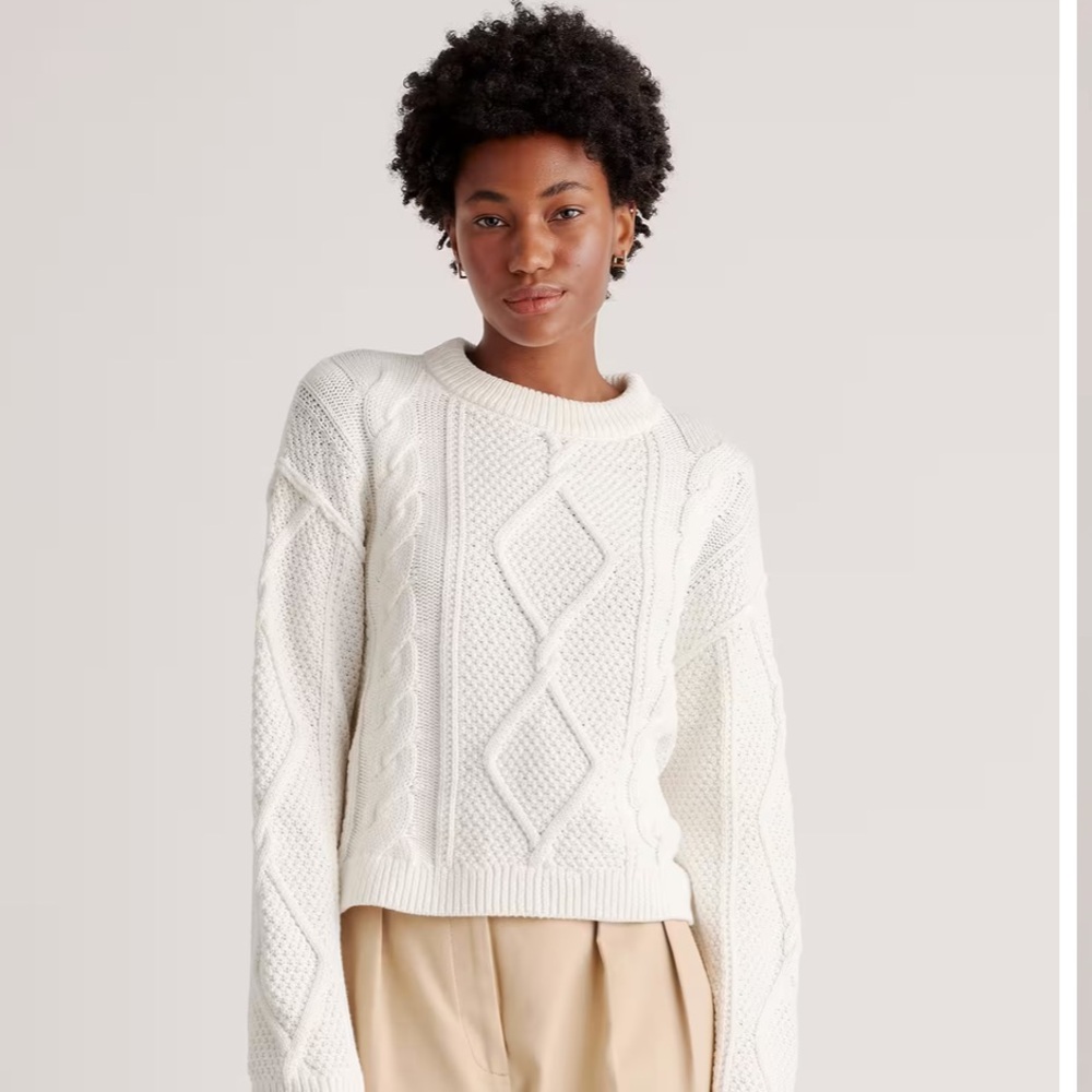 Quince 100% Organic Cotton Cropped Cable Crew Sweater